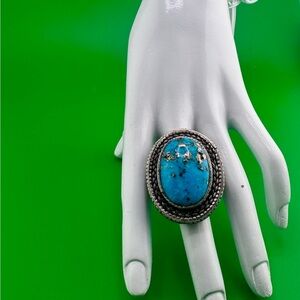 Genuine Persian Turquoise Ring 7.5 Artisan 925 Sterling Silver Turquoise Jewelry
